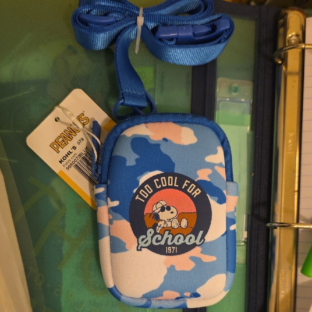 Brand New With Tags Peanuts Blue and Pink Bag Lanyard ID Holder
